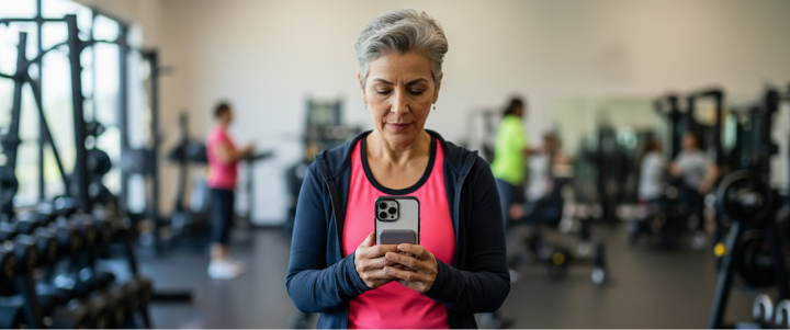 Sleek longevity clinic with physician and client reviewing wellness data on tablet